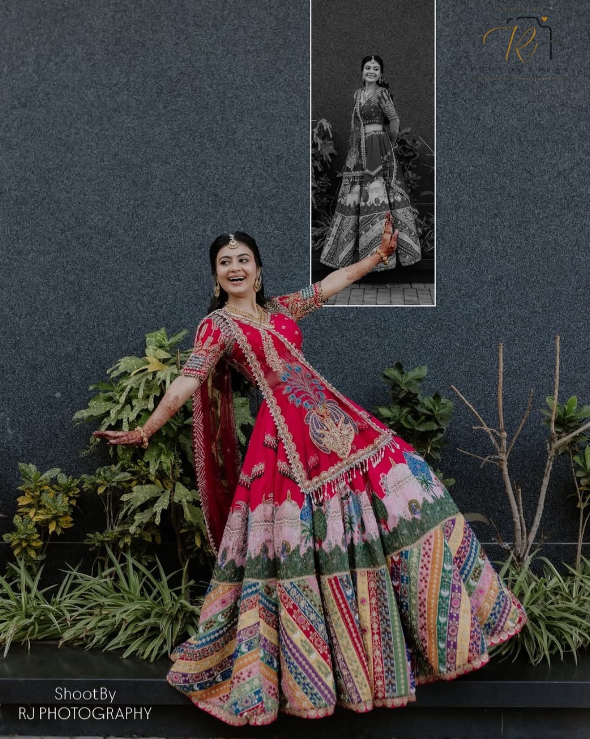 Bridal shoot with colorful dress
